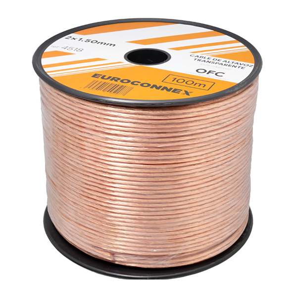 Cable de altavoz transparente 2x1,00mm2 Cu OFC (100mts)