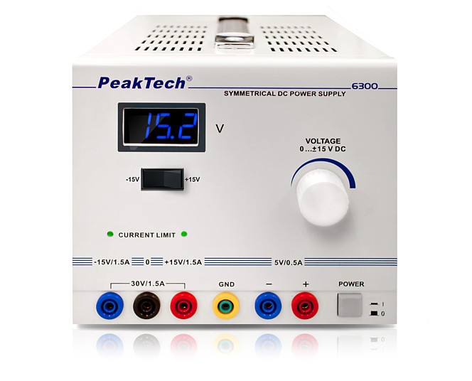 PeakTech® P 6300 Fuente de Alimentación DC Simétrica +/- 15V, 0-30V