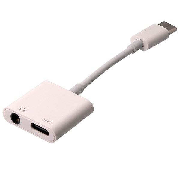 Adaptador USB-C a USB-C (carga) + Jack 3.5mm (audio)