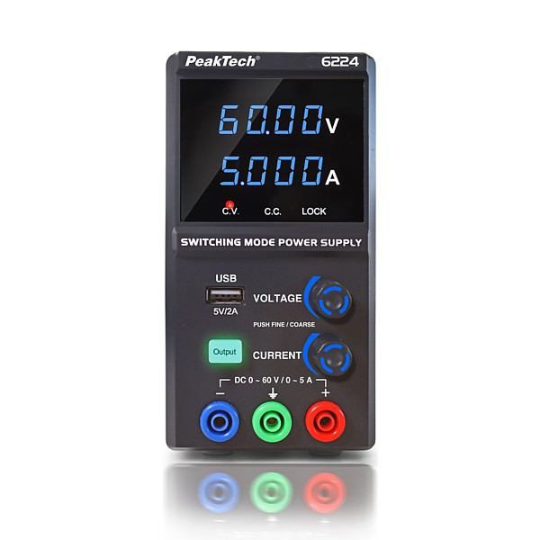 PeakTech® P 6224 Fuente de Alimentación Laboratorio DC 0-60V/0-5A 2xUSB