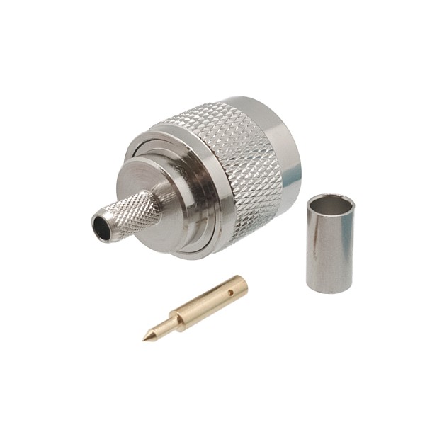 Conector N Macho RG58 pin soldar / aro crimpar